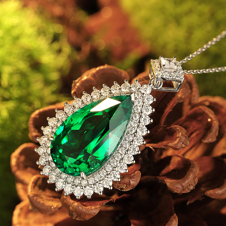 ANSTER JEWELRY 11 CTW Pear Lab Grown Emerald 18K Gold Necklace plated