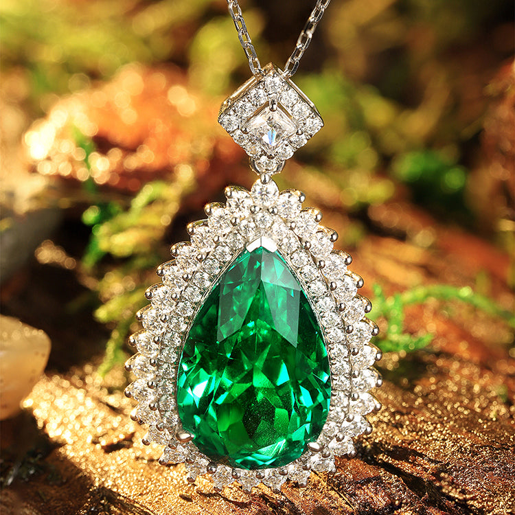 ANSTER JEWELRY 11 CTW Pear Lab Grown Emerald 18K Gold Necklace plated