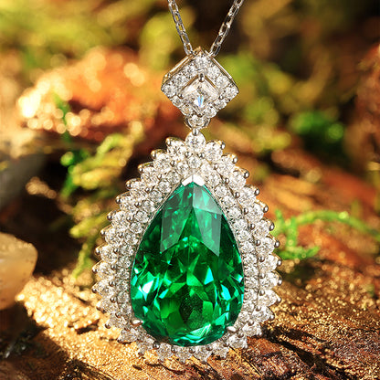 ANSTER JEWELRY 11 CTW Pear Lab Grown Emerald 18K Gold Necklace plated
