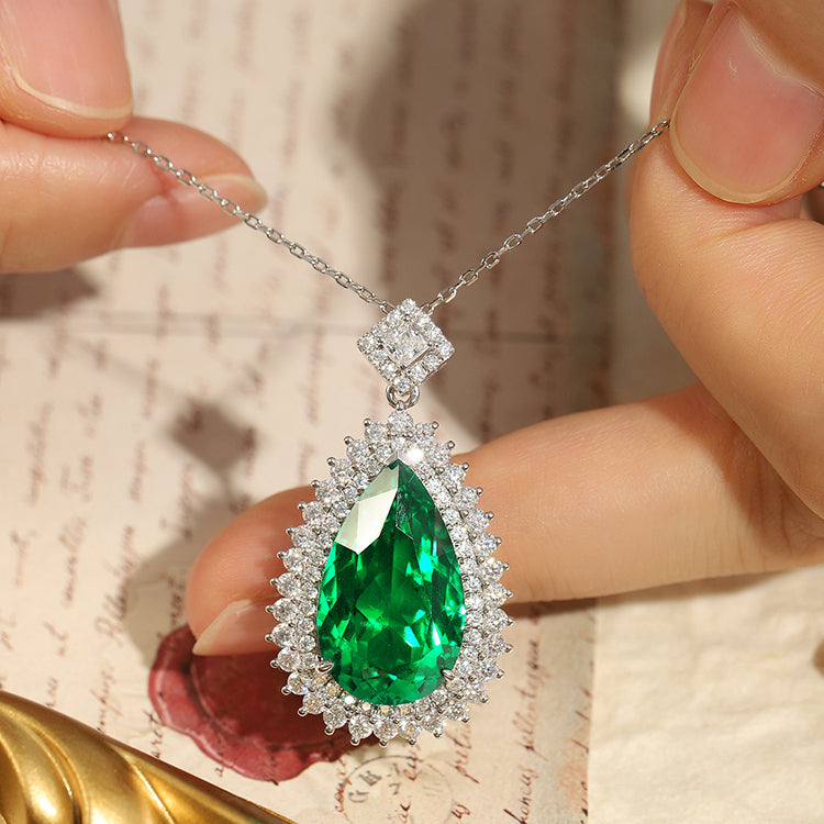 ANSTER JEWELRY 11 CTW Pear Lab Grown Emerald 18K Gold Necklace plated