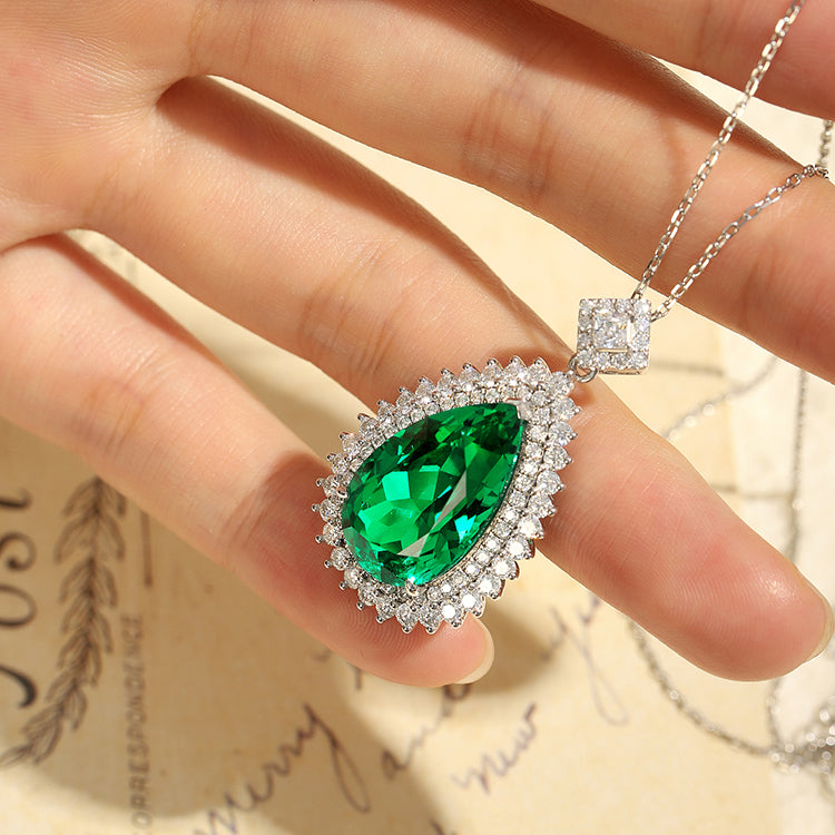ANSTER JEWELRY 11 CTW Pear Lab Grown Emerald 18K Gold Necklace plated