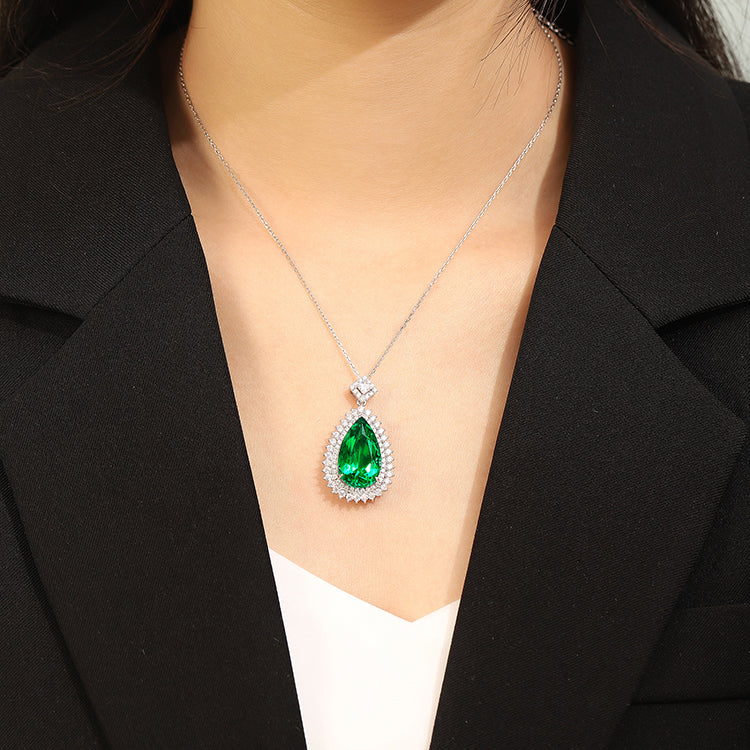 ANSTER JEWELRY 11 CTW Pear Lab Grown Emerald 18K Gold Necklace plated
