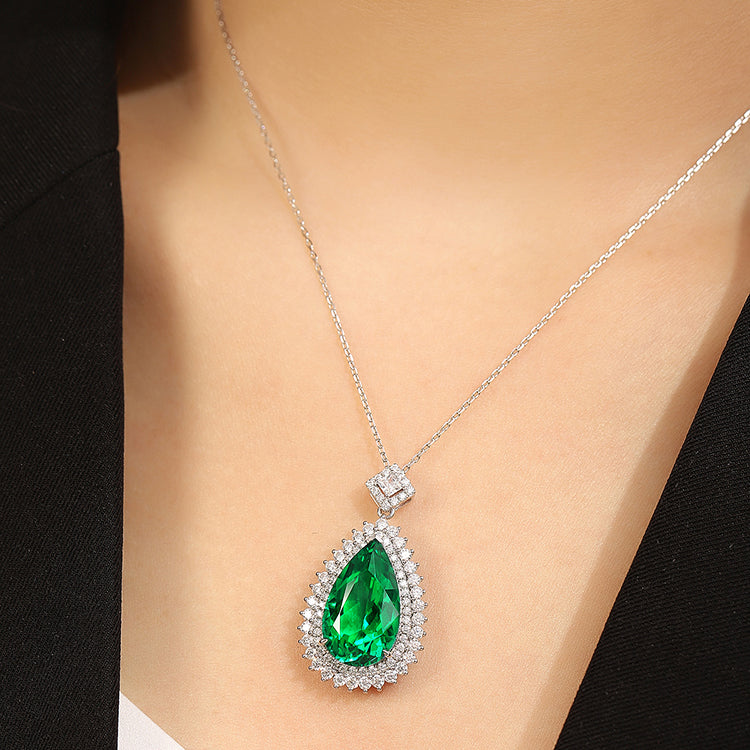 ANSTER JEWELRY 11 CTW Pear Lab Grown Emerald 18K Gold Necklace plated