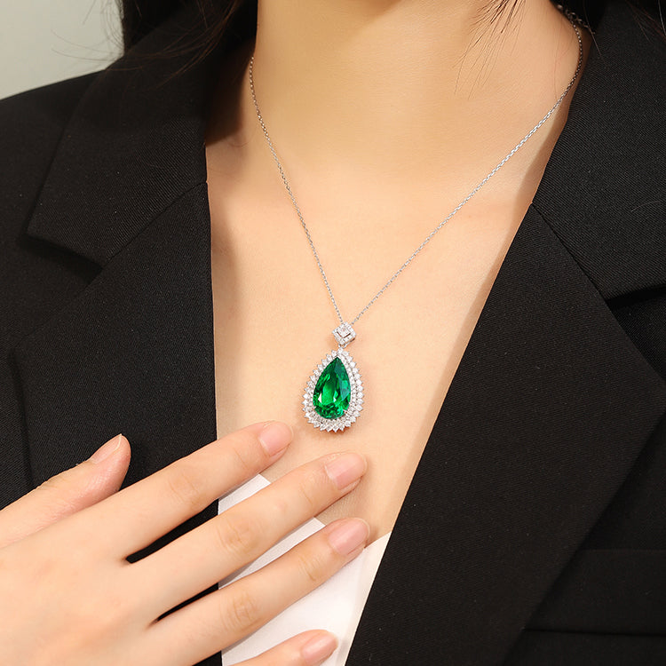 ANSTER JEWELRY 11 CTW Pear Lab Grown Emerald 18K Gold Necklace plated