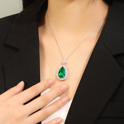 ANSTER JEWELRY 11 CTW Pear Lab Grown Emerald 18K Gold Necklace plated