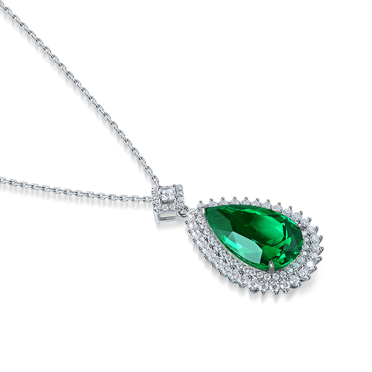 ANSTER JEWELRY 11 CTW Pear Lab Grown Emerald 18K Gold Necklace plated