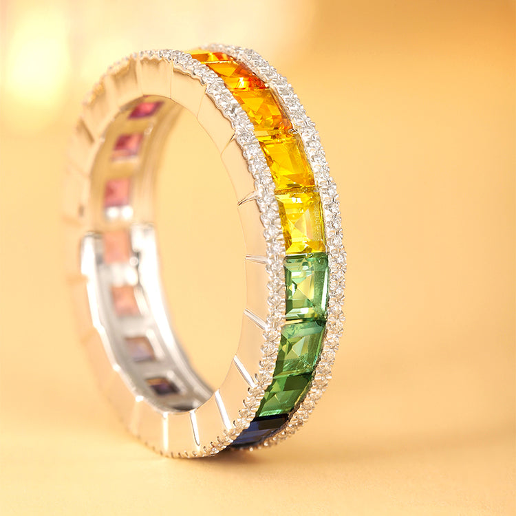 ANSTER JEWELRY 3.9ct Rainbow Eternity 925 Silver Band Ring