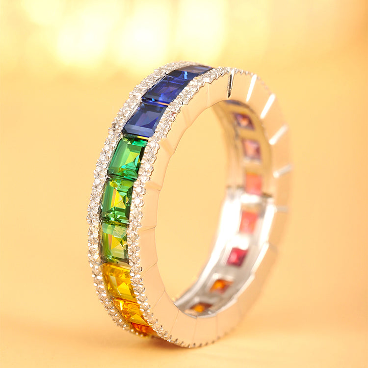 ANSTER JEWELRY 3.9ct Rainbow Eternity 925 Silver Band Ring