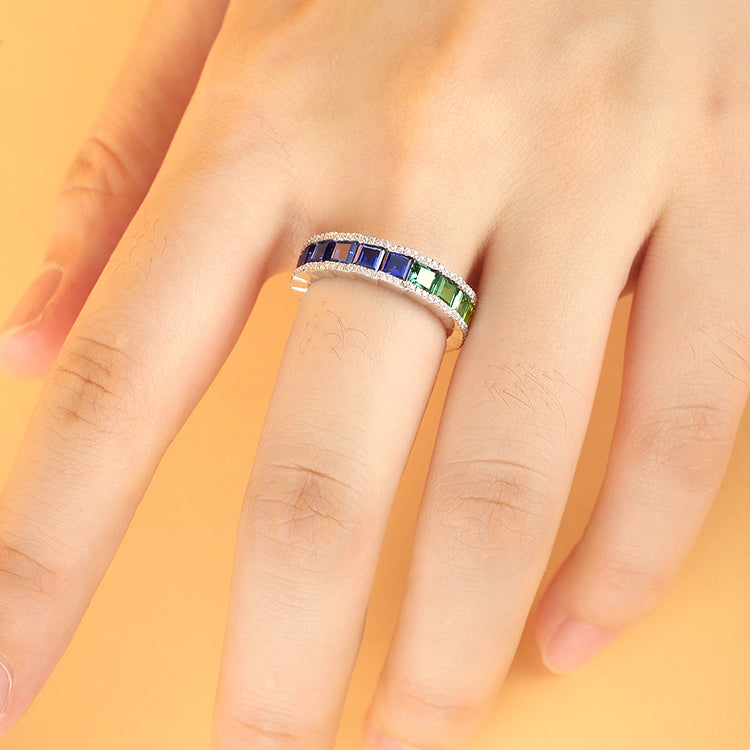 ANSTER JEWELRY 3.9ct Rainbow Eternity 925 Silver Band Ring