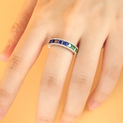 ANSTER JEWELRY 3.9ct Rainbow Eternity 925 Silver Band Ring