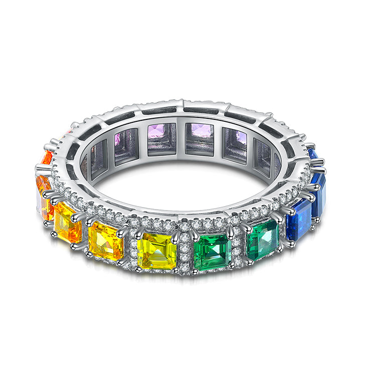 ANSTER JEWELRY 2.9ct Rainbow Eternity Band 925 Silver Ring