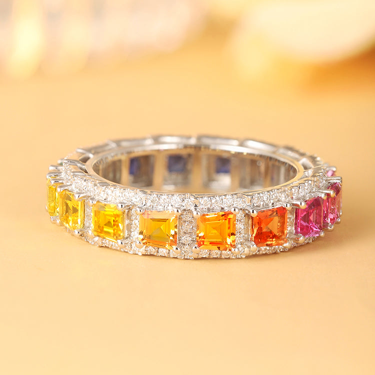 ANSTER JEWELRY 2.9ct Rainbow Eternity Band 925 Silver Ring