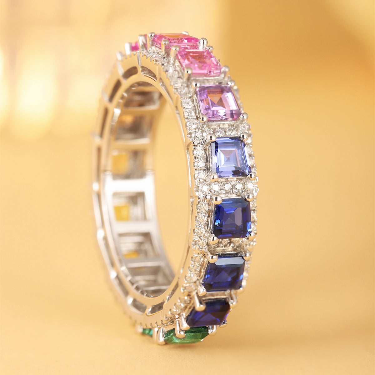 ANSTER JEWELRY 2.9ct Rainbow Eternity Band 925 Silver Ring