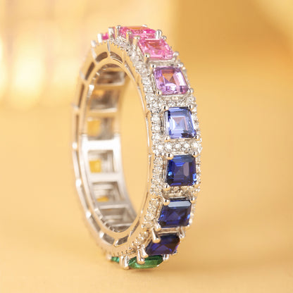 ANSTER JEWELRY 2.9ct Rainbow Eternity Band 925 Silver Ring