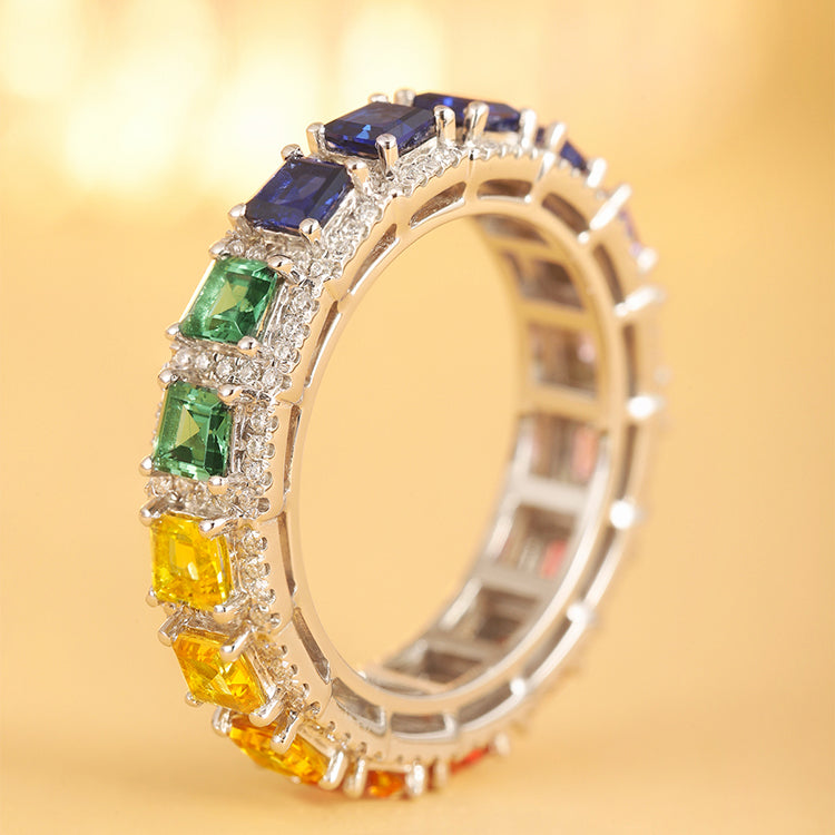 ANSTER JEWELRY 2.9ct Rainbow Eternity Band 925 Silver Ring