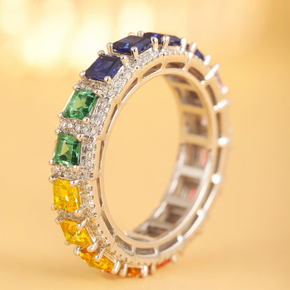 ANSTER JEWELRY 2.9ct Rainbow Eternity Band 925 Silver Ring