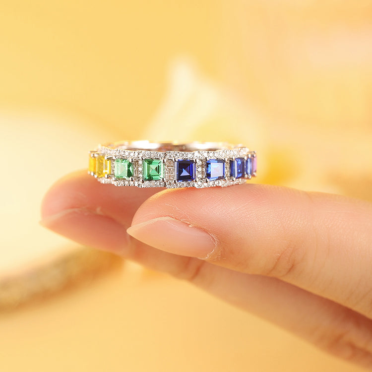 ANSTER JEWELRY 2.9ct Rainbow Eternity Band 925 Silver Ring