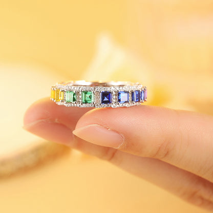 ANSTER JEWELRY 2.9ct Rainbow Eternity Band 925 Silver Ring