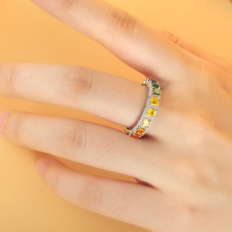 ANSTER JEWELRY 2.9ct Rainbow Eternity Band 925 Silver Ring