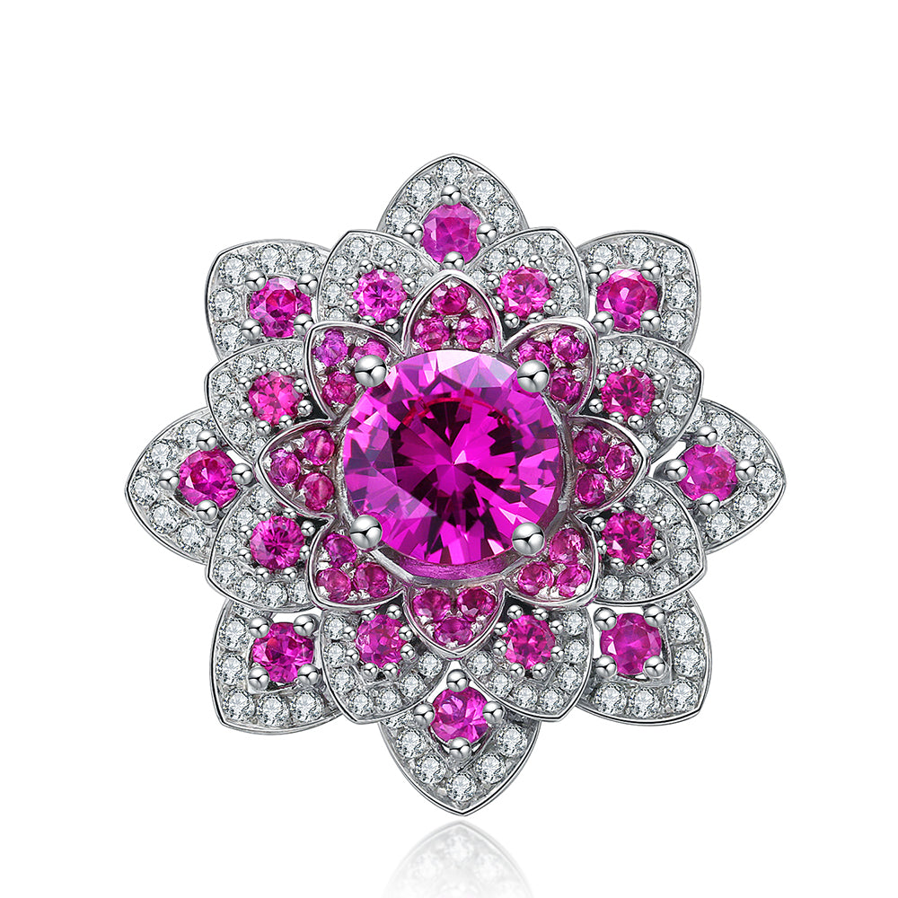 Luxury Flower S925 Silver Pink Sapphire Ring