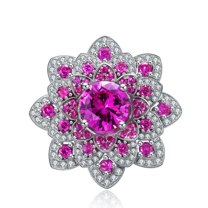 Luxury Flower S925 Silver Pink Sapphire Ring