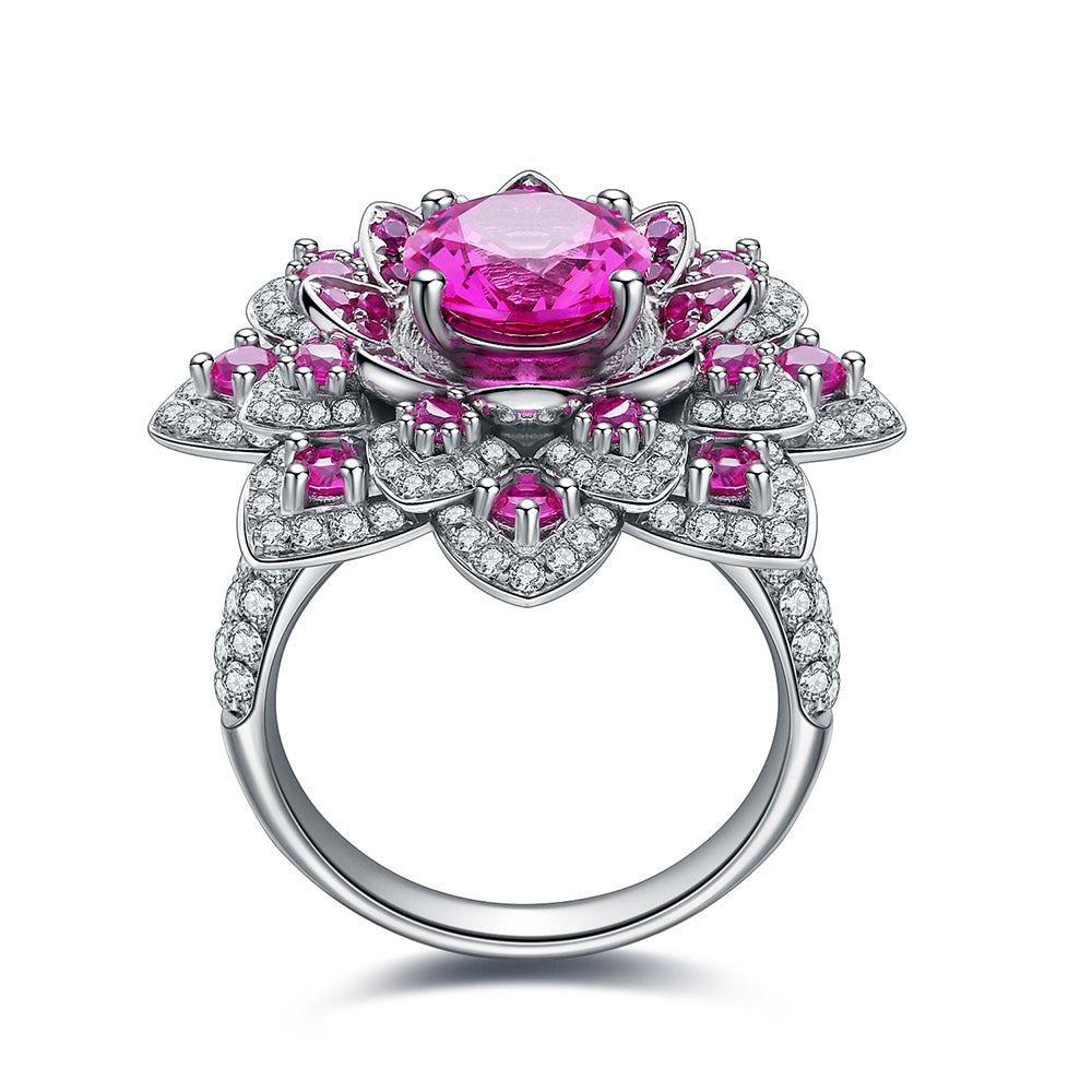 Luxury Flower S925 Silver Pink Sapphire Ring
