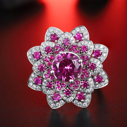 Luxury Flower S925 Silver Pink Sapphire Ring