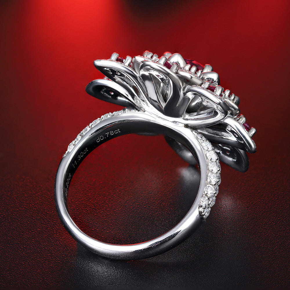 Luxury Flower S925 Silver Pink Sapphire Ring