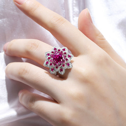 Luxury Flower S925 Silver Pink Sapphire Ring