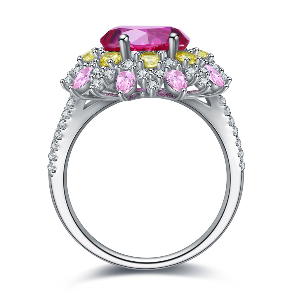 4.35ct Luxury Flower S925 Silver Pink Sapphire Ring