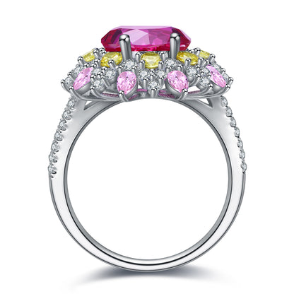 4.35ct Luxury Flower S925 Silver Pink Sapphire Ring