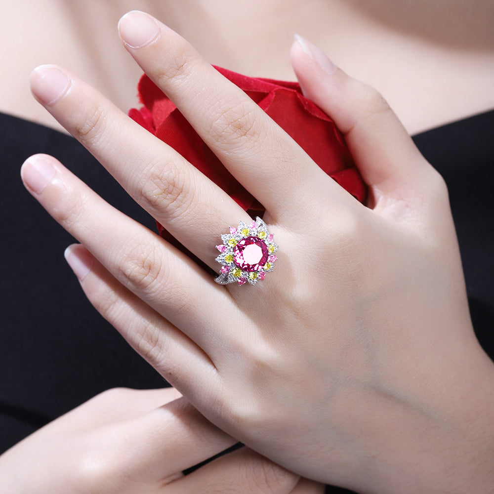 4.35ct Luxury Flower S925 Silver Pink Sapphire Ring