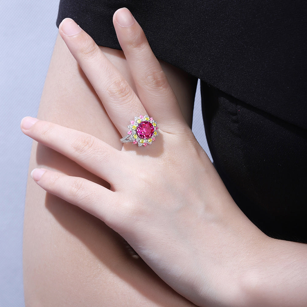 4.35ct Luxury Flower S925 Silver Pink Sapphire Ring