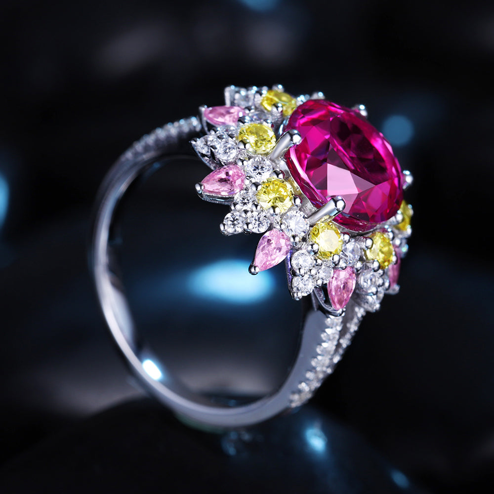 4.35ct Luxury Flower S925 Silver Pink Sapphire Ring