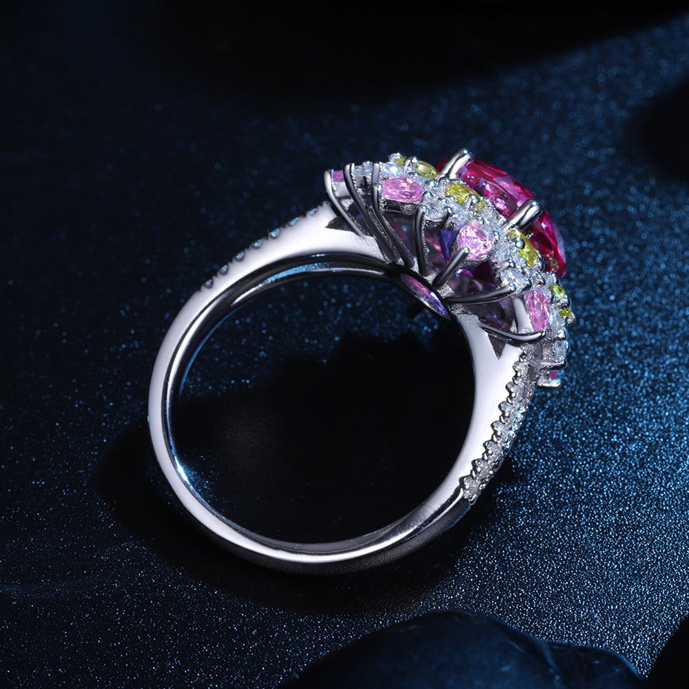 4.35ct Luxury Flower S925 Silver Pink Sapphire Ring