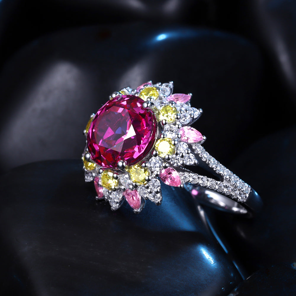 4.35ct Luxury Flower S925 Silver Pink Sapphire Ring