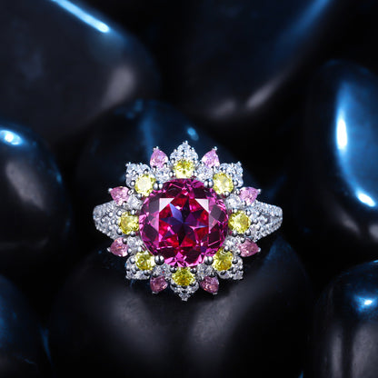4.35ct Luxury Flower S925 Silver Pink Sapphire Ring