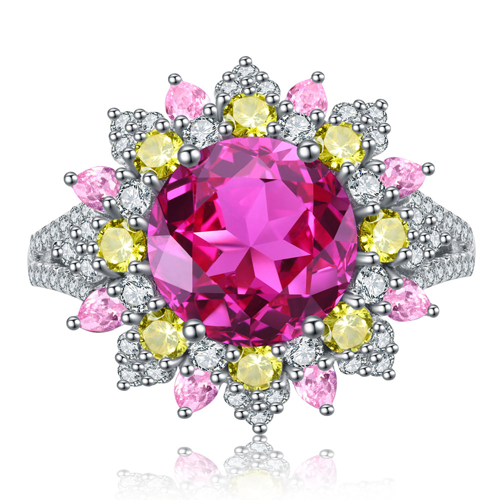4.35ct Luxury Flower S925 Silver Pink Sapphire Ring