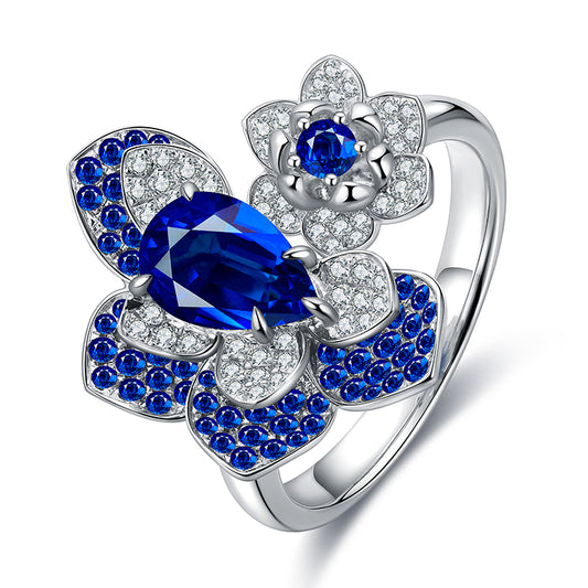 ANSTER JEWELRY 1.46 CTW Pear Lab Grown Sapphire S925 Ring plated