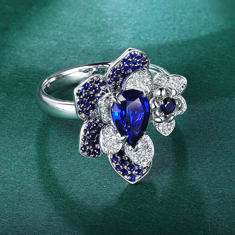 ANSTER JEWELRY 1.46 CTW Pear Lab Grown Sapphire S925 Ring plated