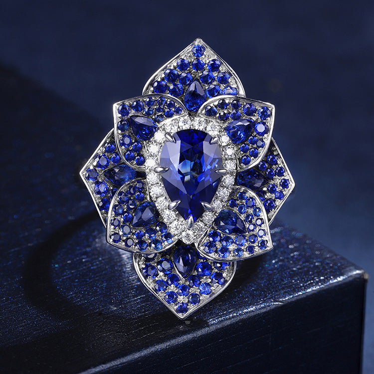 ANSTER JEWELRY 1.69 CTW Pear Lab Grown Sapphire S925 Ring plated