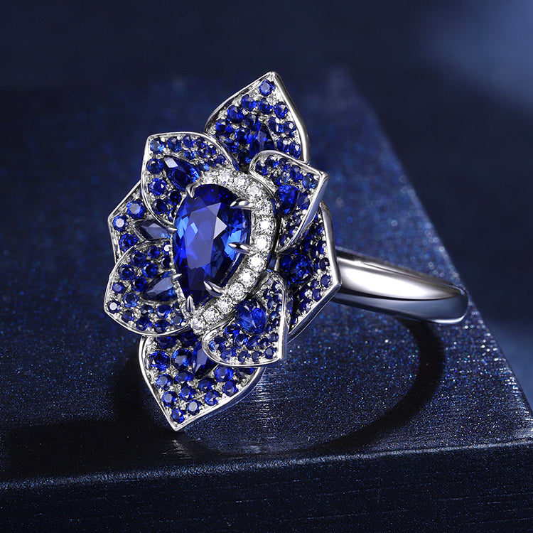 ANSTER JEWELRY 1.69 CTW Pear Lab Grown Sapphire S925 Ring plated