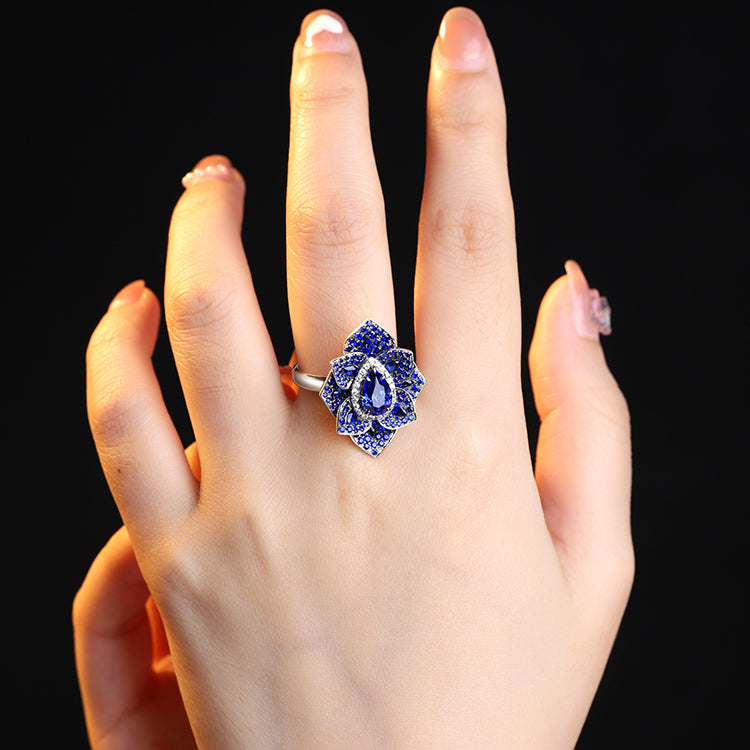 ANSTER JEWELRY 1.69 CTW Pear Lab Grown Sapphire S925 Ring plated