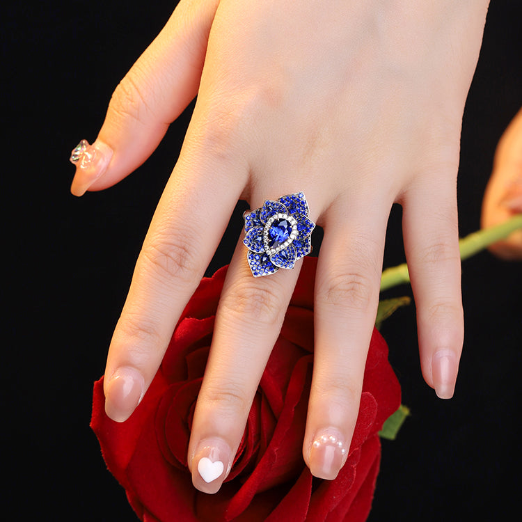ANSTER JEWELRY 1.69 CTW Pear Lab Grown Sapphire S925 Ring plated