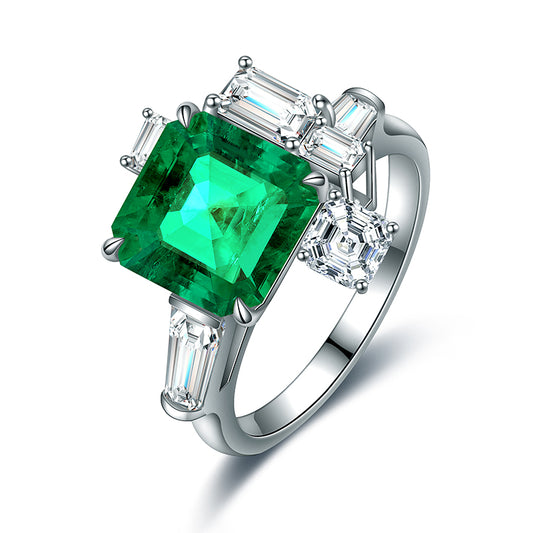 ANSTER JEWELRY 2.6 CTW Asscher Lab Grown Emerald 18K Gold Ring plated