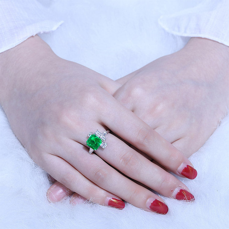 ANSTER JEWELRY 2.6 CTW Asscher Lab Grown Emerald 18K Gold Ring plated