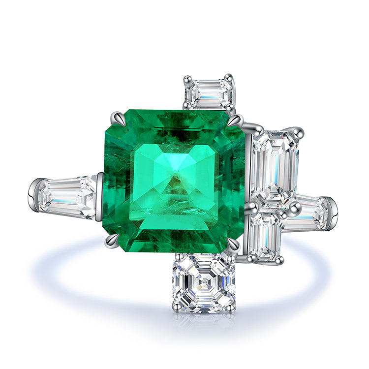 ANSTER JEWELRY 2.6 CTW Asscher Lab Grown Emerald 18K Gold Ring plated