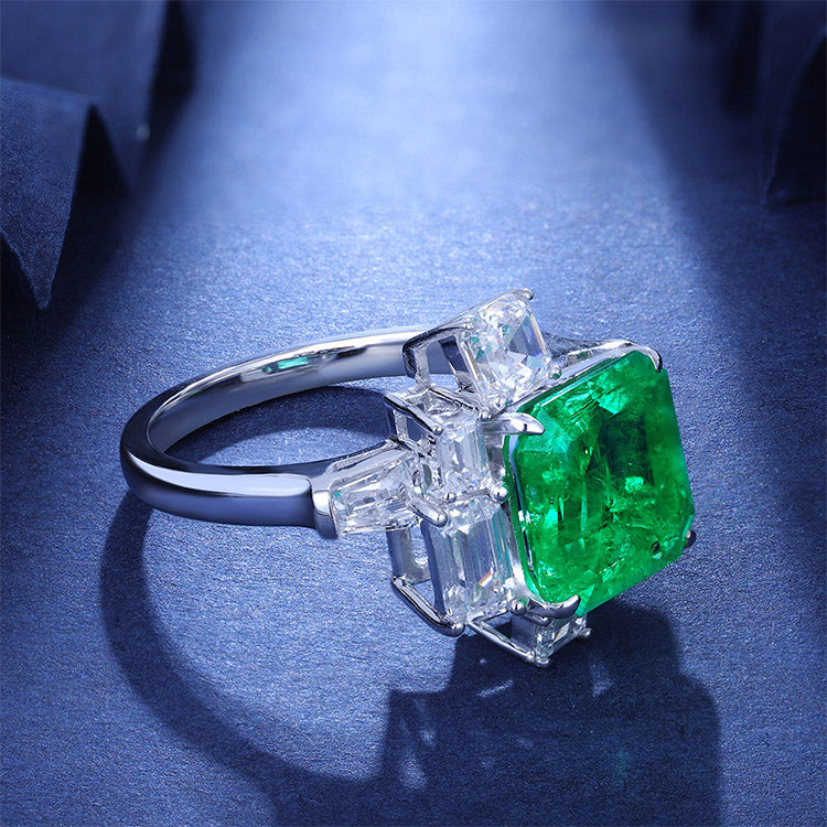 ANSTER JEWELRY 2.6 CTW Asscher Lab Grown Emerald 18K Gold Ring plated