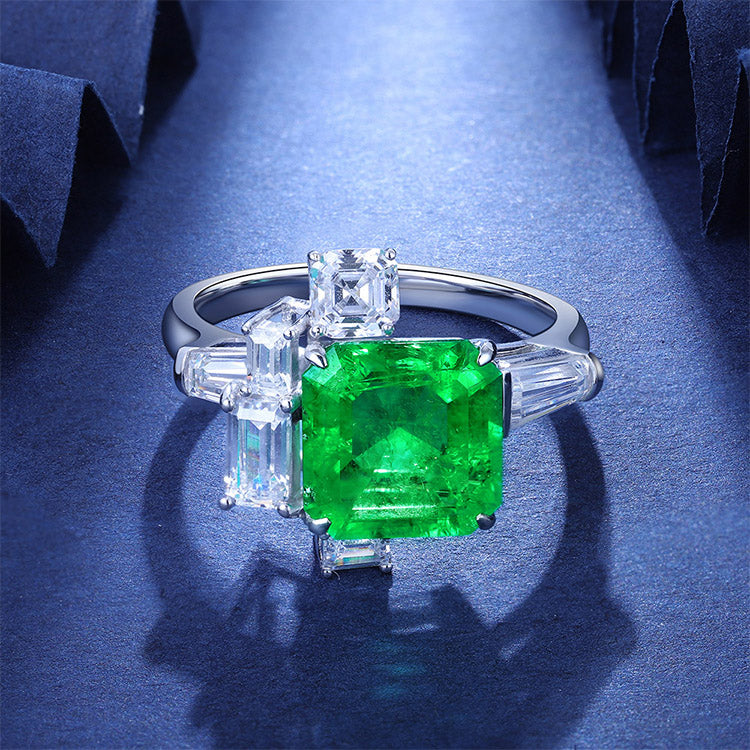 ANSTER JEWELRY 2.6 CTW Asscher Lab Grown Emerald 18K Gold Ring plated
