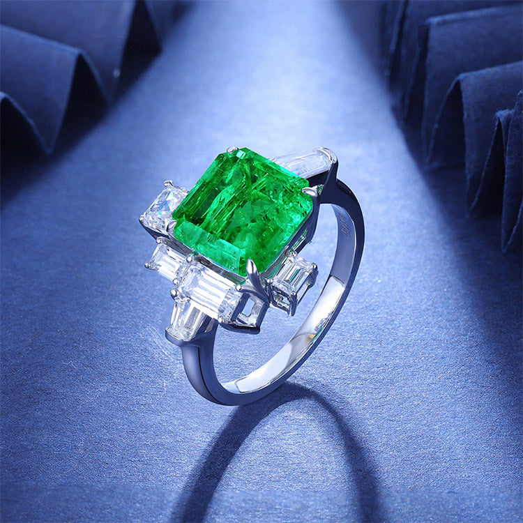 ANSTER JEWELRY 2.6 CTW Asscher Lab Grown Emerald 18K Gold Ring plated